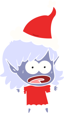 Bir insan tarafından çizilmiş Noel Baba şapkası giyen şok olmuş bir elf kızının el resmi.