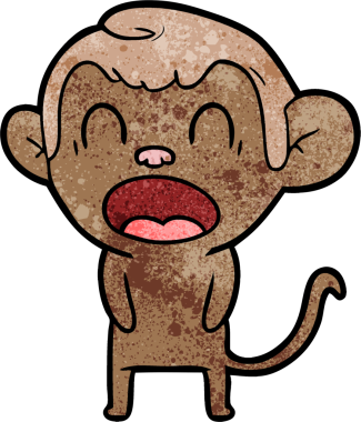 Bir insan tarafından çizilmiş esneyen çizgi maymun.