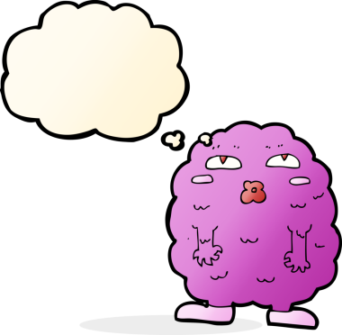 Bir insan tarafından çizilmiş düşünce baloncuklu komik çizgi film canavarı.