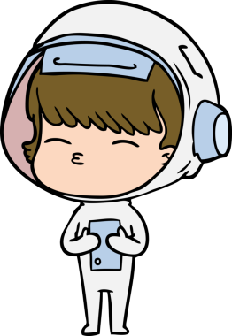 Bir insan tarafından çizilmiş meraklı astronot çizgi filmi.