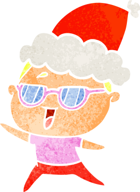 Bir insanın çizdiği Noel Baba şapkası takan mutlu bir kadının el çizimi karikatürü.