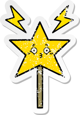 Bir insan tarafından çizilmiş sevimli bir çizgi film sihirli değneğinin sıkıntılı çıkartması.