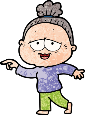 Bir insan tarafından çizilmiş mutlu yaşlı kadın çizgi filmi.