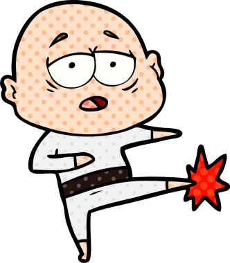 Bir insan tarafından çizilmiş yorgun, kel bir adam.