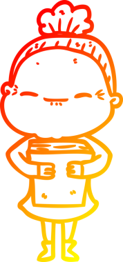 Bir insan tarafından çizilmiş barışçıl, yaşlı bir kadının sıcak çizgi çizimi.