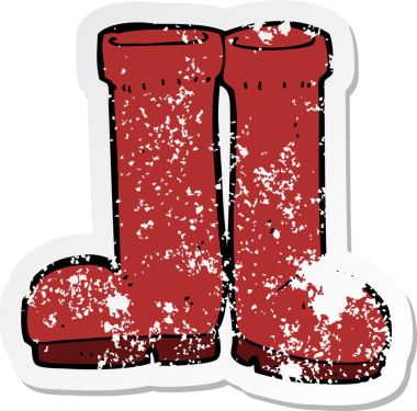 Bir insan tarafından çizilmiş lastik çizmelerin gerilimli yapıştırması.