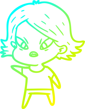 Bir insan tarafından çizilmiş soğuk gradyan çizgi çizimi stresli bir kadın