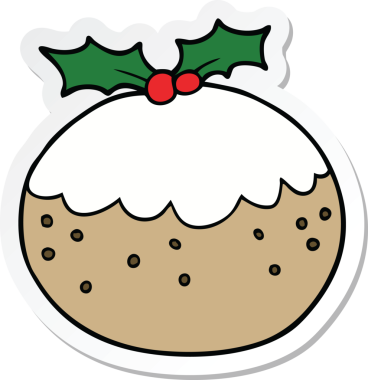 Bir insan tarafından çizilmiş Noel pudinginin çıkartması.