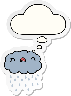 Düşünce baloncuklu şirin çizgi film bulutu insan tarafından çizilmiş bir çıkartma gibi.