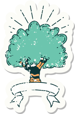 Bir insan tarafından çizilmiş dövme stili bir ağacın eski etiketi.