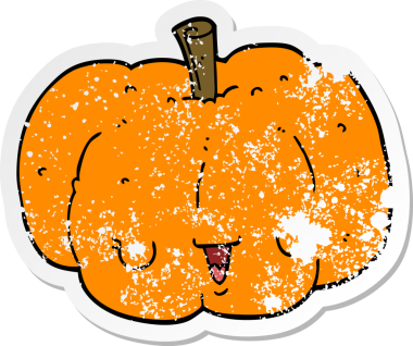 Bir insan tarafından çizilmiş karikatür balkabağı etiketi.