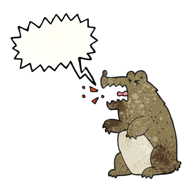 Bir insan tarafından çizilmiş serbest konuşma balonu desenli çizgi film ayısı