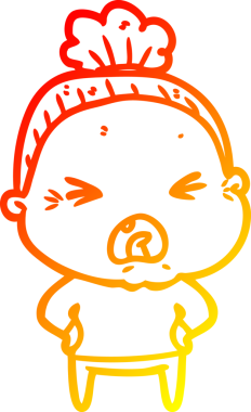 Bir insan tarafından çizilmiş kızgın yaşlı bir kadının sıcak çizgi çizimi.