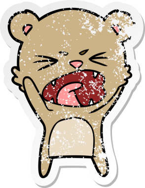 Kızgın bir çizgi film ayısının sıkıntılı çıkartması bir insan tarafından çizildi.