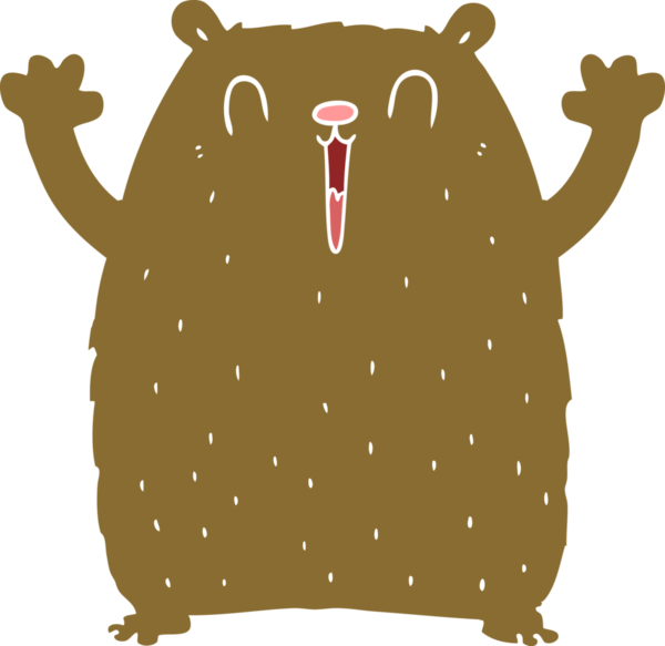 Bir insan tarafından çizilmiş mutlu düz renkli çizgi film ayısı.