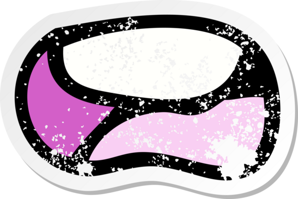 Bir insan tarafından çizilmiş mutsuz bir ağzın gerilimli retro yapıştırması.