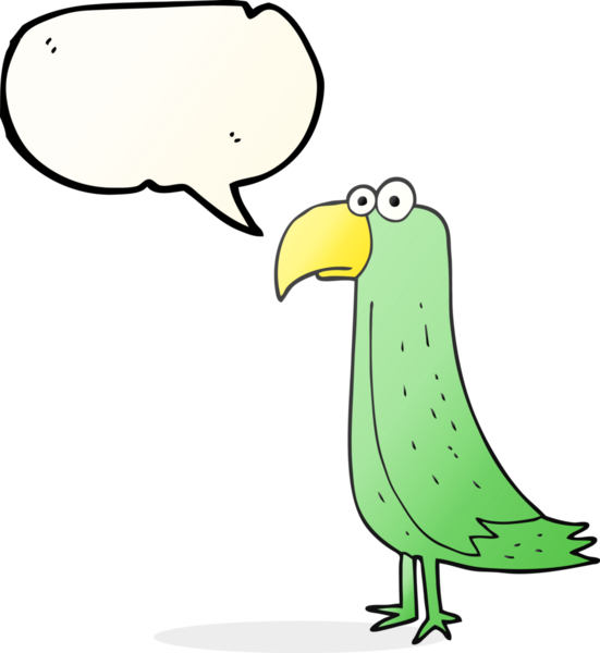 Bir insan tarafından çizilmiş serbest konuşma balonu karikatürü papağanı