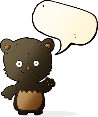 Bir insan tarafından çizilmiş konuşma baloncuğuyla sallanan siyah ayı.