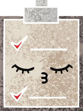 Bir insan tarafından çizilmiş bir kontrol listesinin retro illüstrasyon tarzı karikatürü