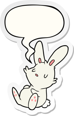 Bir insan tarafından çizilmiş konuşma balonu çıkartmasıyla uyuyan sevimli çizgi film tavşanı.