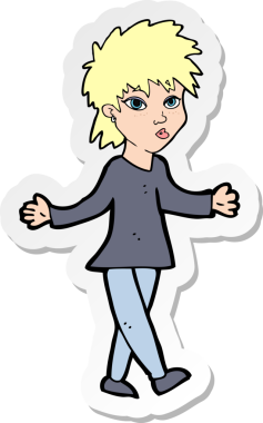 Bir insan tarafından çizilmiş omuz silken bir karikatür kadının çıkartması.