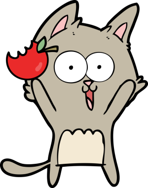 Bir insan tarafından çizilmiş elmalı komik çizgi film kedisi.