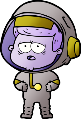 Bir insan tarafından çizilmiş yorgun astronot çizgi filmi.