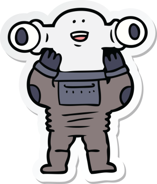 Bir insan tarafından çizilmiş dost canlısı bir uzaylı çizgi film çıkartması.