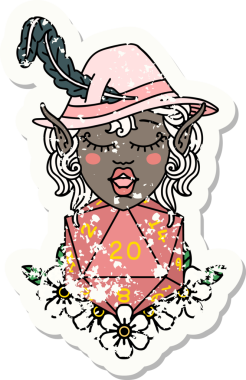 Retro Dövme Tarzı Elf karakteri Bir insan tarafından çizilmiş doğal yirmi zar ile