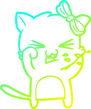 Bir insan tarafından çizilen çizgi film kedisinin soğuk gradyan çizgisi.