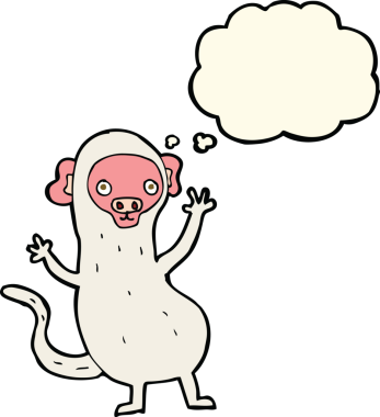 Bir insan tarafından çizilmiş düşünce baloncuklu çizgi maymun.