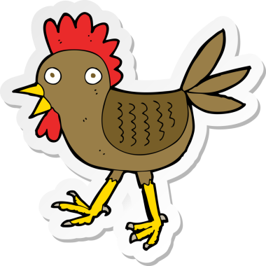 Bir insan tarafından çizilmiş komik bir tavuk çıkartması.