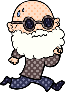 Çizgi film koşucusu sakallı ve güneş gözlüklü bir insan tarafından çizilmiş.