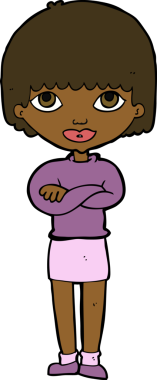 Bir insan tarafından katlanmış kolları olan çizgi film kadını.