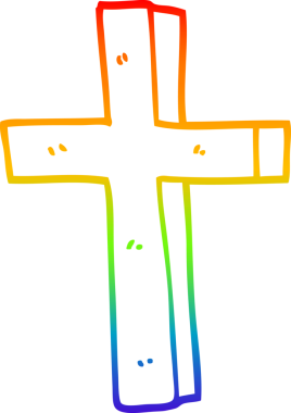 Gökkuşağı gradyan çizgi çizimi Bir insan tarafından çizilmiş altın haç