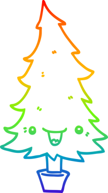 Gökkuşağı gradyan çizgisi Bir insan tarafından çizilmiş şirin bir çizgi film Noel ağacı