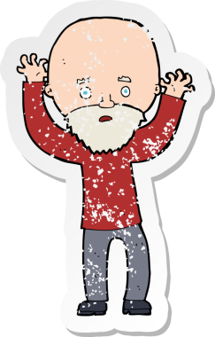 Çizgi film sakallı bir adamın insan tarafından paniğe kapılmış gerilimli çıkartması.