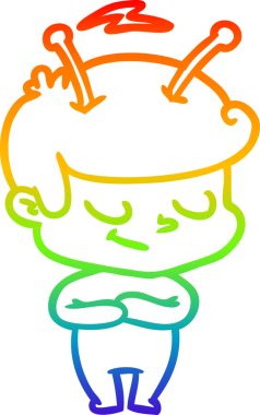 Gökkuşağı gradyan çizimi bir insan tarafından çizilmiş dost bir uzay adamının çizimi