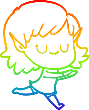 Gökkuşağı gradyan çizimi mutlu bir çizgi film kızı bir insan tarafından çizilmiş