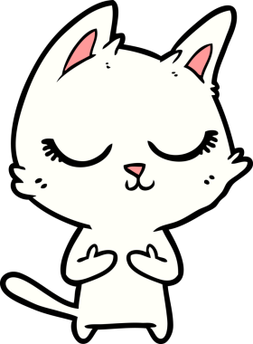 Bir insan tarafından çizilmiş sakin çizgi film kedisi.