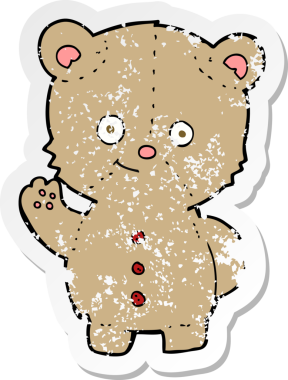 Bir insan tarafından çizilen oyuncak ayının gerilimli çıkartması.