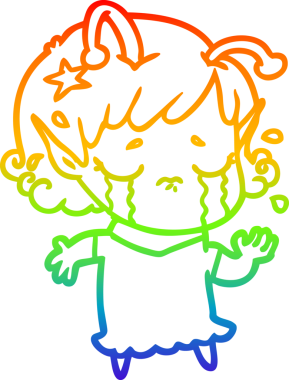 Gökkuşağı gradyan çizgisi, bir insan tarafından çizilmiş ağlayan uzaylı bir kızın çizimi.