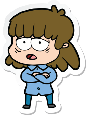 Bir insan tarafından çizilmiş yorgun bir karikatür çıkartması.