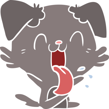 Düz renkli çizgi film soluyan köpek bir insan tarafından çizilmiş.