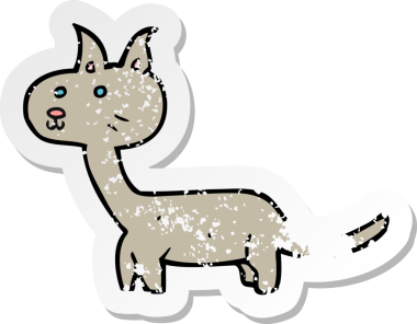 Bir insan tarafından çizilmiş bir karikatür kedinin gerilmiş çıkartması.