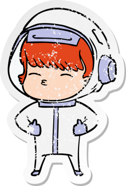 Bir insan tarafından çizilmiş garip bir astronotun sıkıntılı çıkartması.