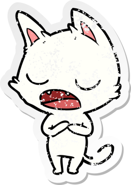 Bir insan tarafından çizilmiş konuşan kedi karikatürünün sıkıntılı çıkartması.