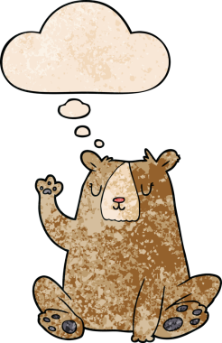 çizgi film ayısı; bir insan tarafından çizilen grunge doku biçiminde düşünce baloncuğu ile el sallama