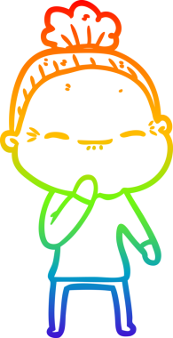 Gökkuşağı gradyan çizimi bir insan tarafından çizilmiş barışçıl yaşlı bir kadının çizimi