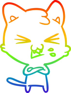 Gökkuşağı gradyan çizgi çizimi Bir insan tarafından çizilmiş bir çizgi kedi tıslama